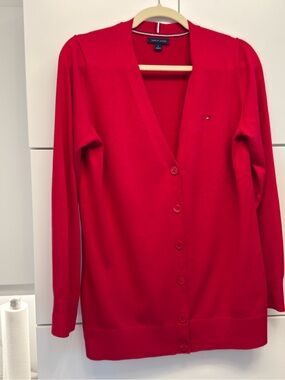 ***SOLDE*** Tommy Hilfiger Women's Bright Red V-Neck Button Cardigan Size M